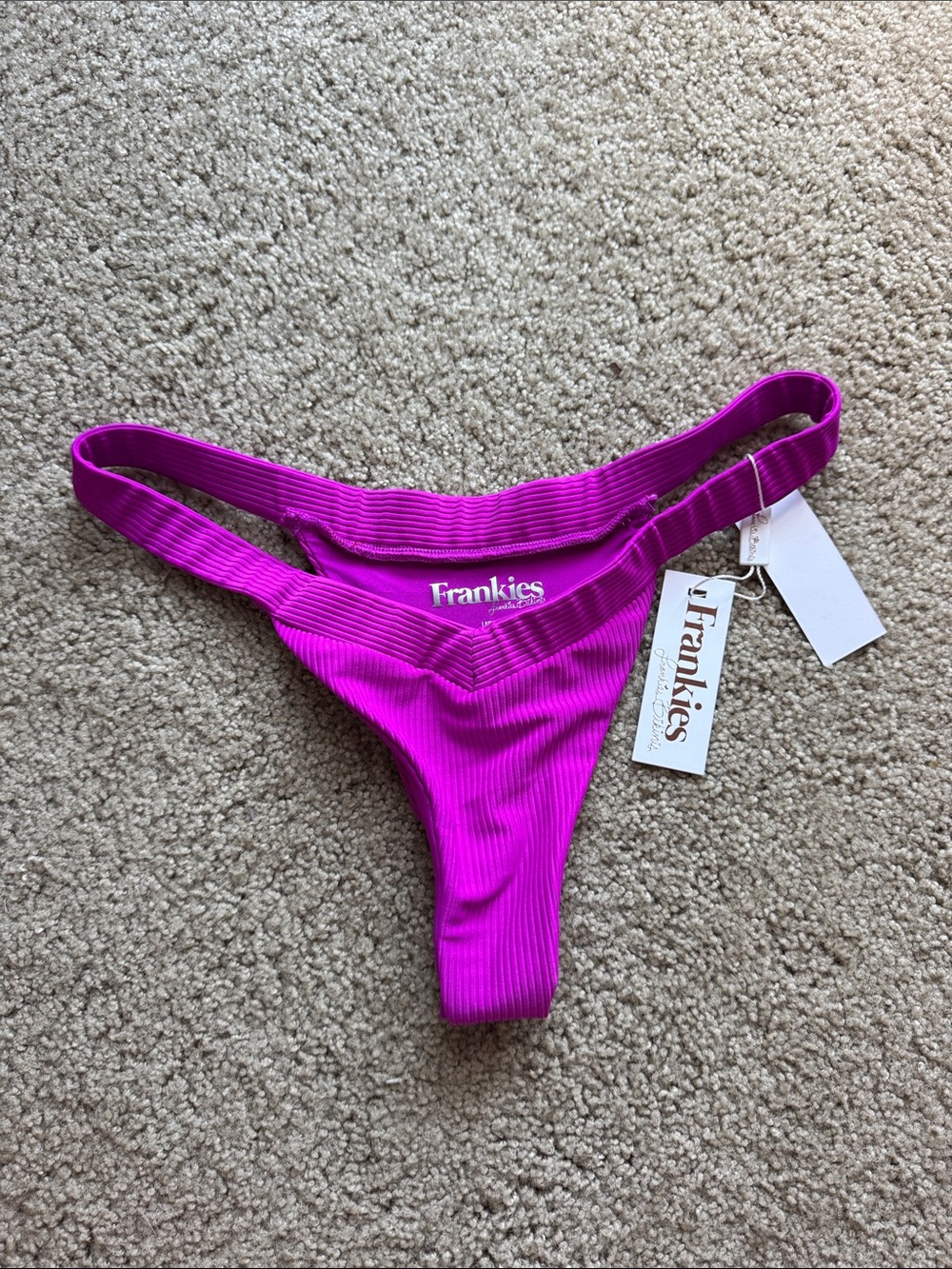 Frankies Bikinis Hot Pink Ribbed cheeky Bottom